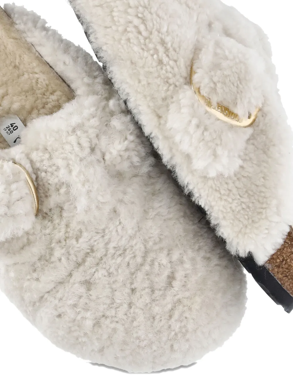 Birkenstock Womens Eggshell Shearling Boston Buckle-embellished Clogs In Neutral