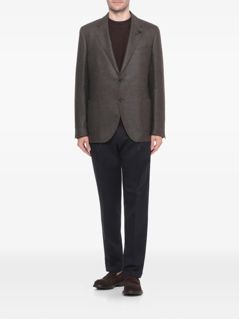 Lardini Wool Blazer With Long Sleeves And Vents In Brown