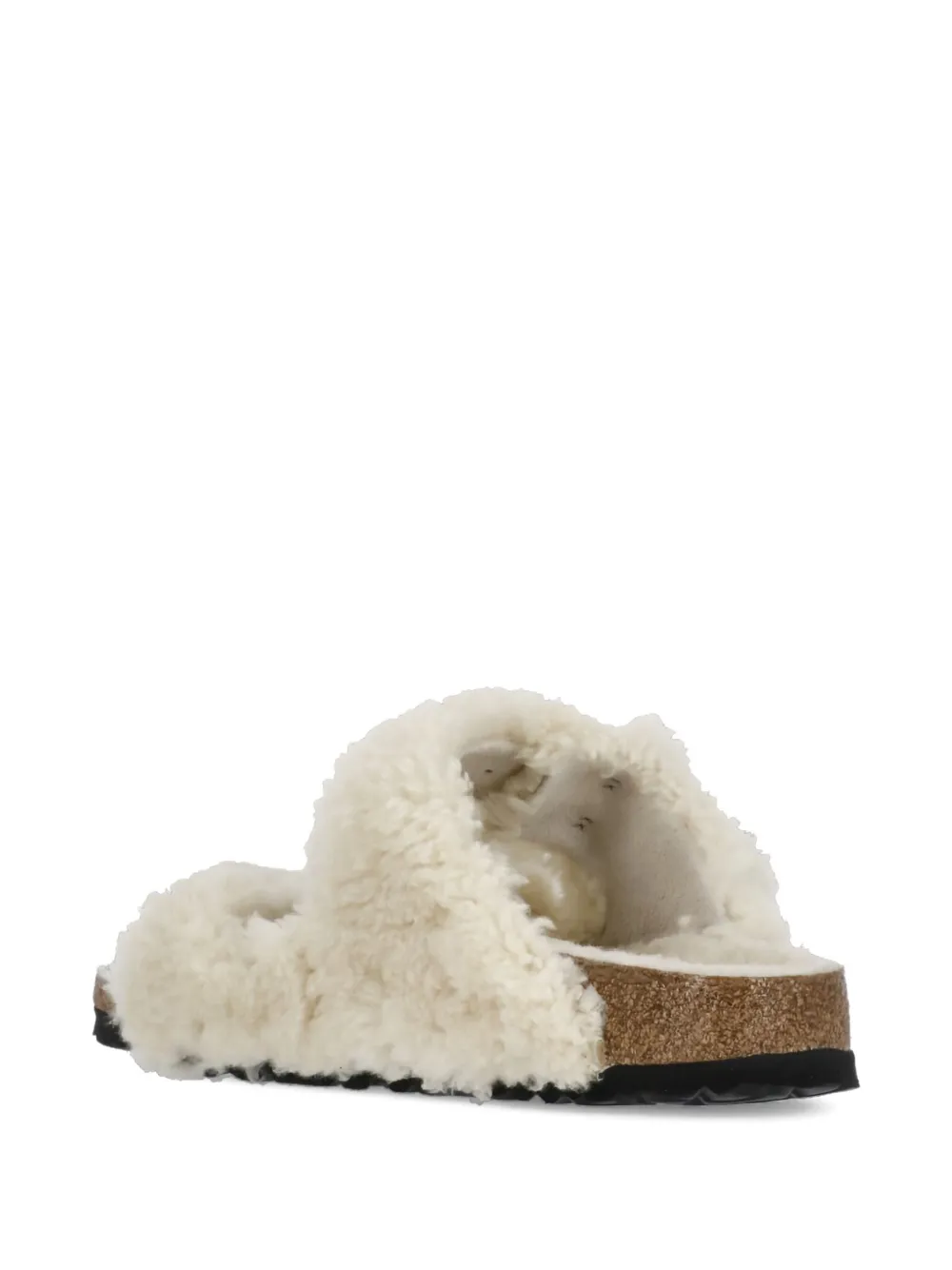 Birkenstock Teddy Fur Arizona Slippers With Gold Buckles In Neutral