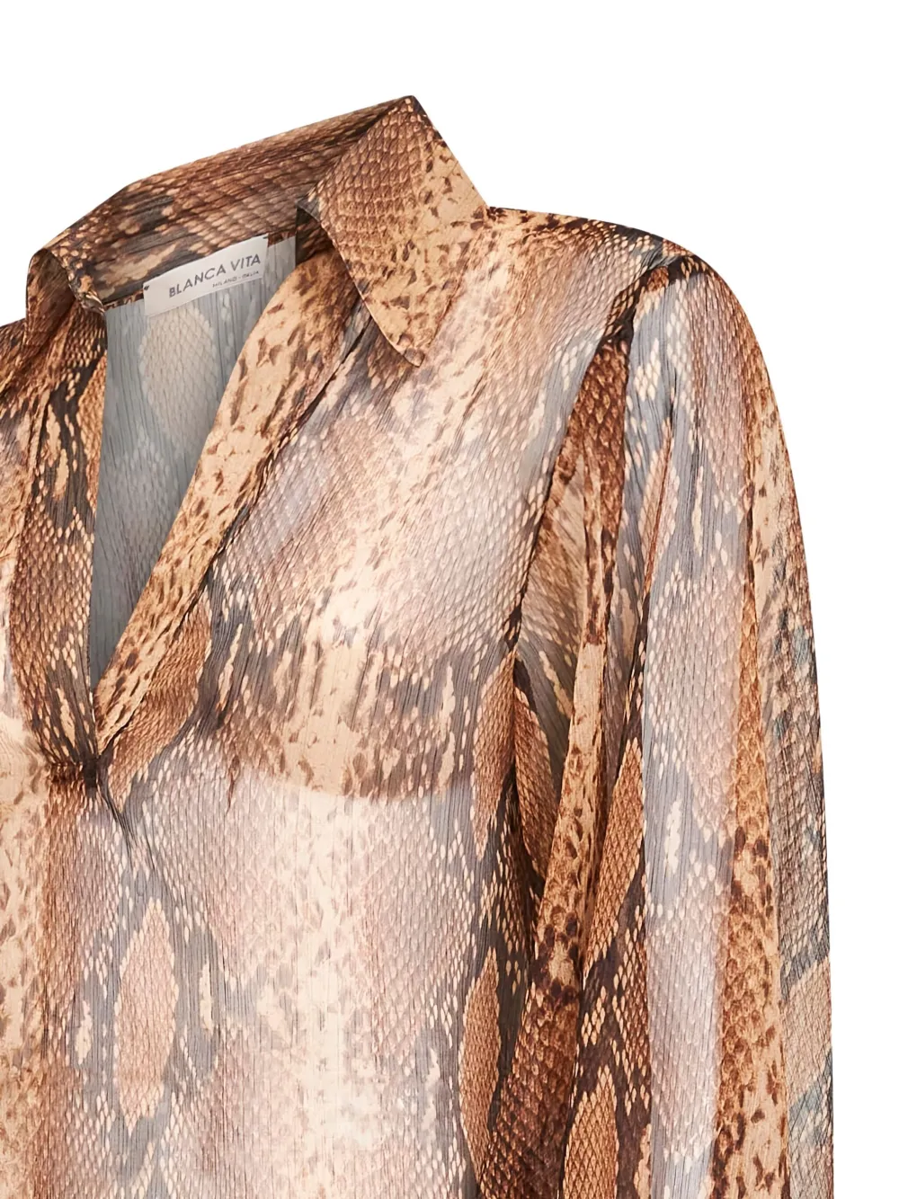 Blanca Vita Brown Python Print Georgette Bomia Blouse In Brown