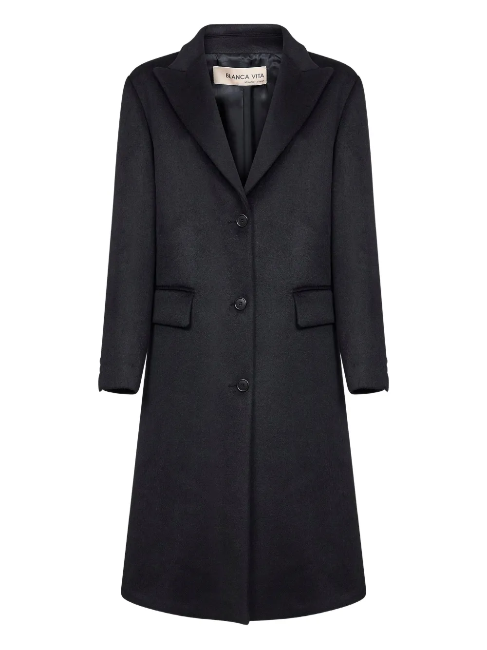 Blanca Vita Black Wool Blend Clojy Single-breasted Coat In Black