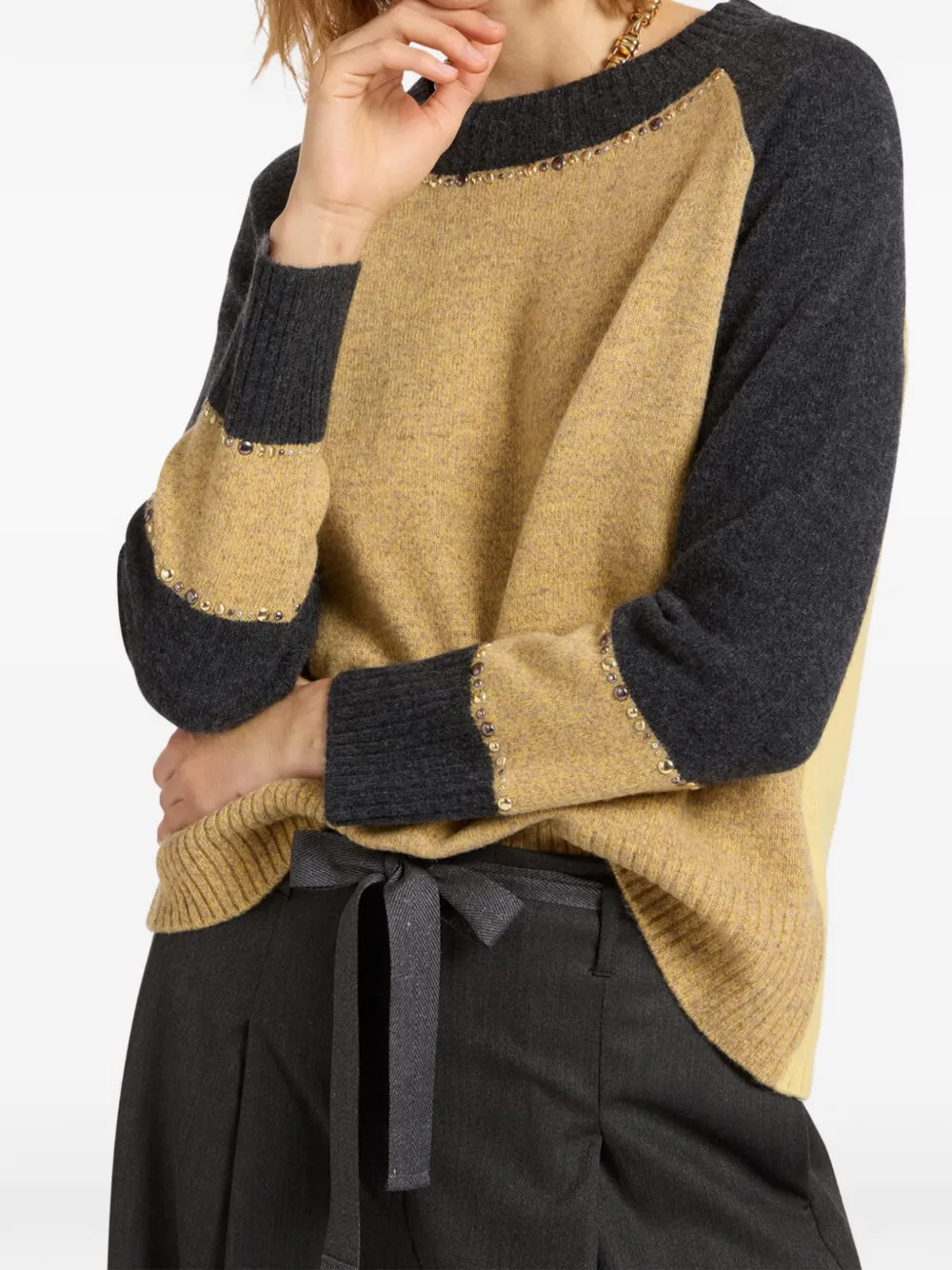  Elena Miro` Embellished Panelled Knitwear - Yellow 