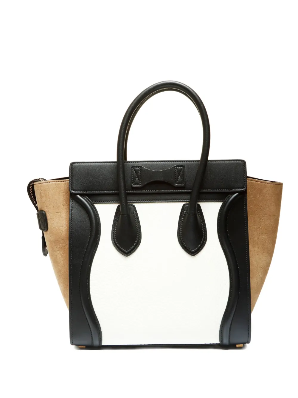 Pre-owned Celine 2015 Micro Luggage Leather-suede Tote Bag In White