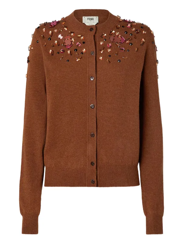 Fendi Embellished Cardigan in Brown