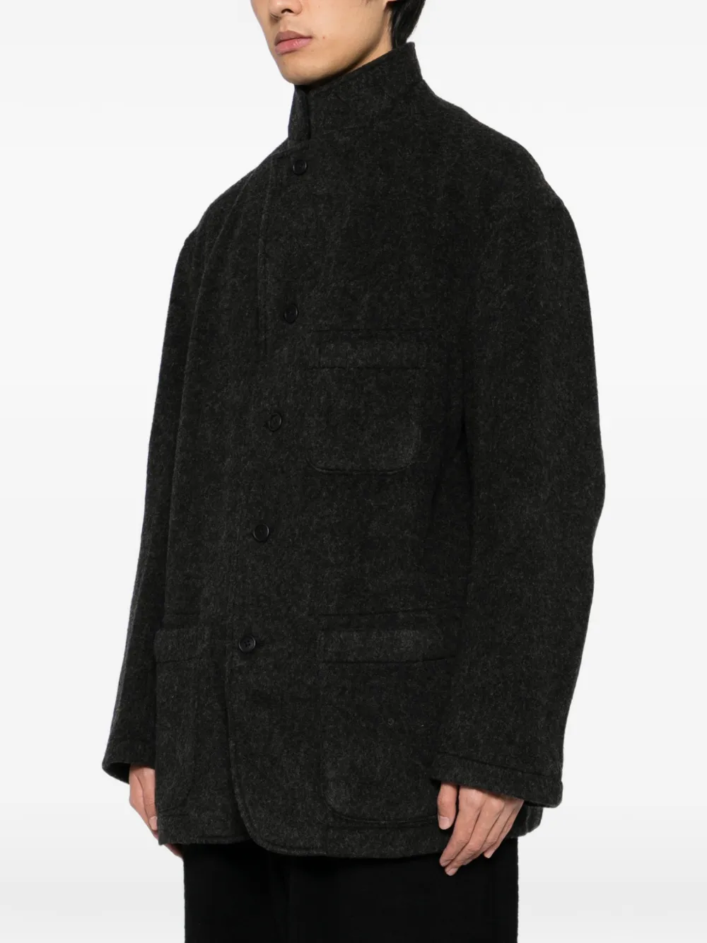 Yohji Yamamoto x MASSES wollen jack met visgraatpatroon Zwart