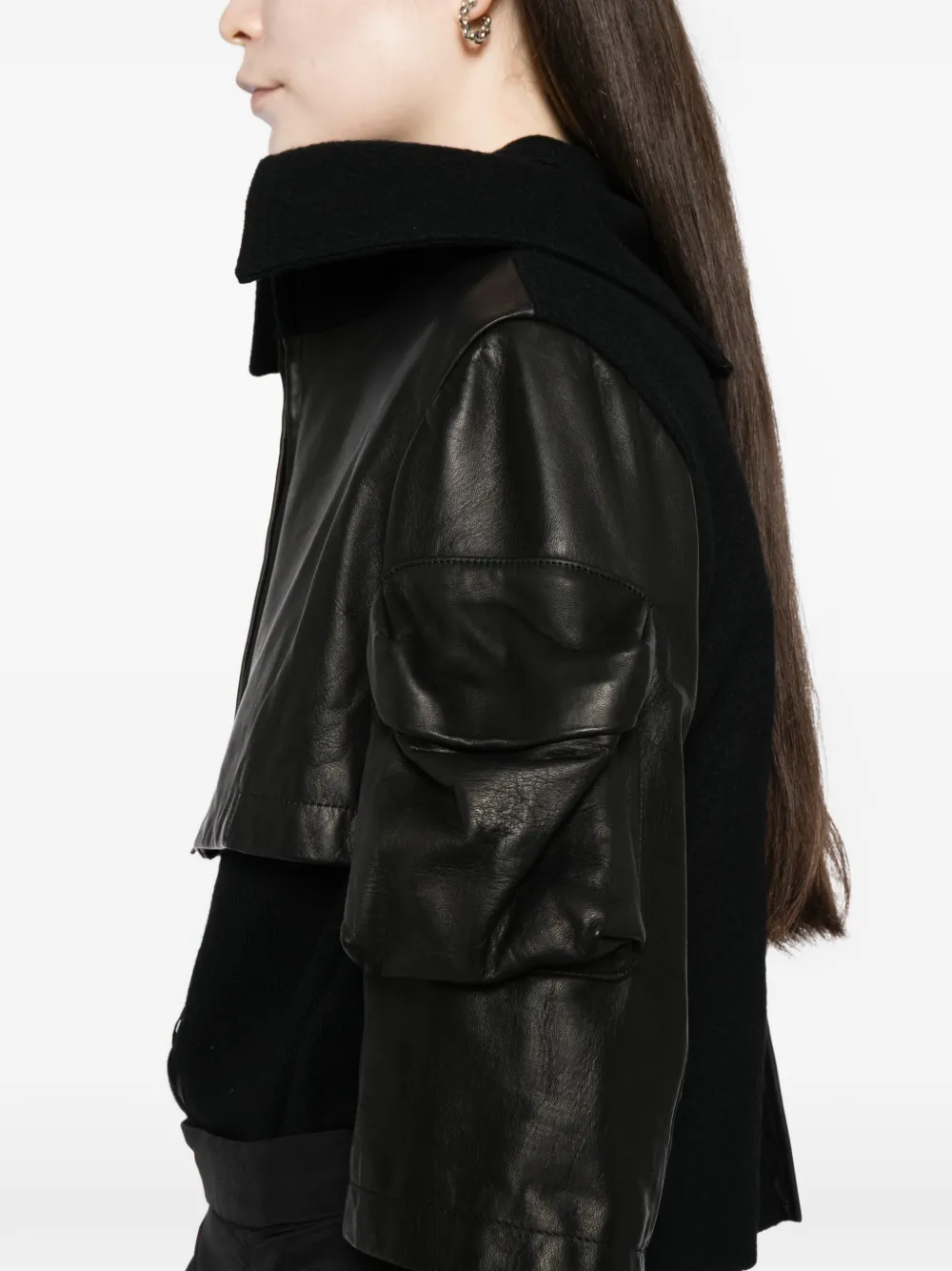 Yohji Yamamoto Suède jack met geribbelde mouwen Zwart