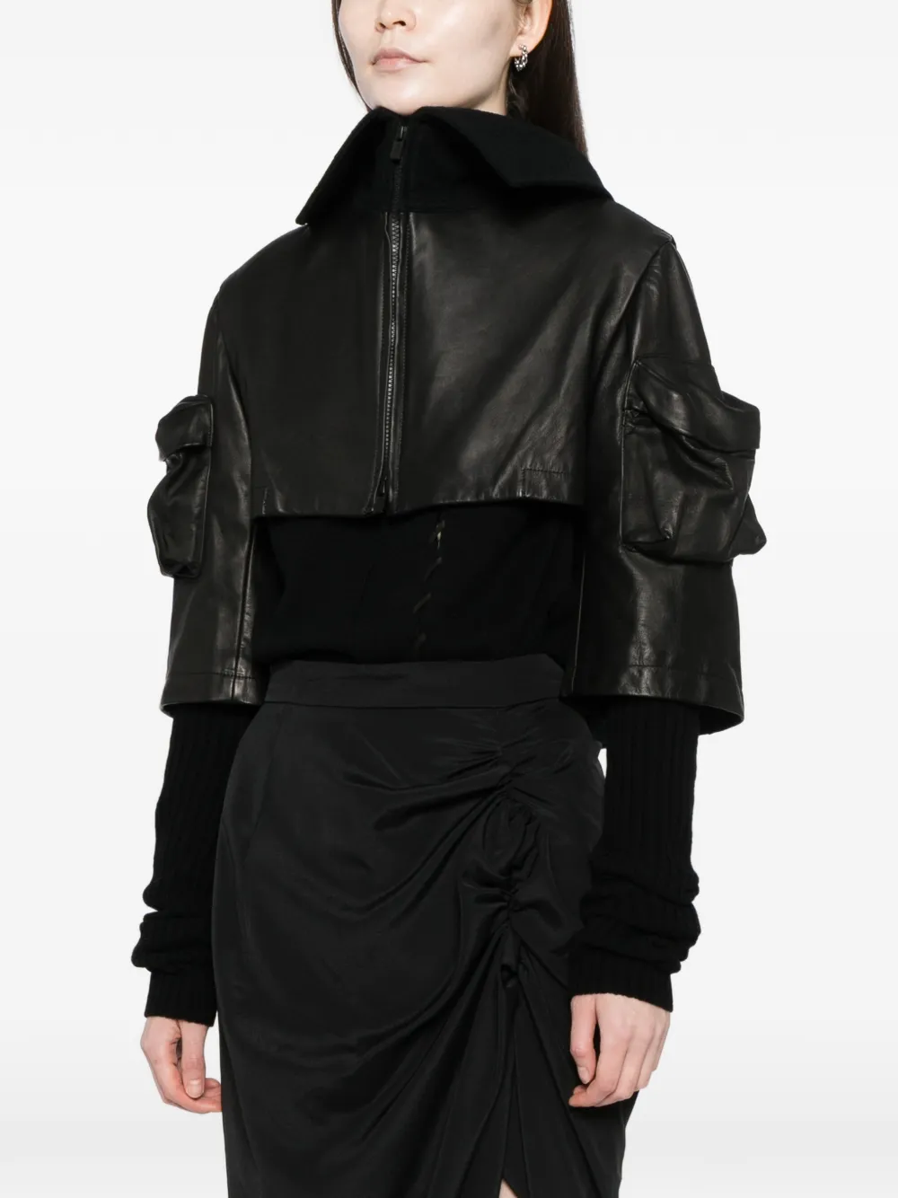 Yohji Yamamoto Suède jack met geribbelde mouwen Zwart