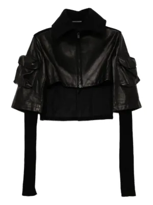 ジャケット・アウター RICKOWENS o fur collar leather jacket Rick Owens fur-trimmed Leather Jacket | Black | FARFETCH