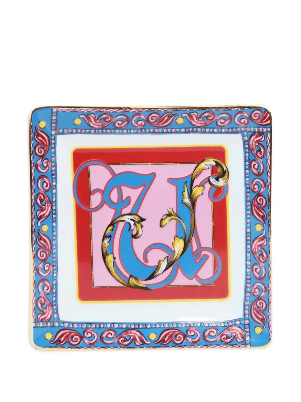 BACI MILANO letter-detail decorative tray (15cm x 15cm) | Pink | Image 1