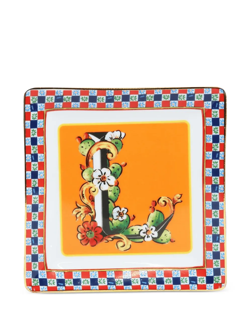 BACI MILANO letter-detail decorative tray (15cm x 15cm) | Orange | Image 1