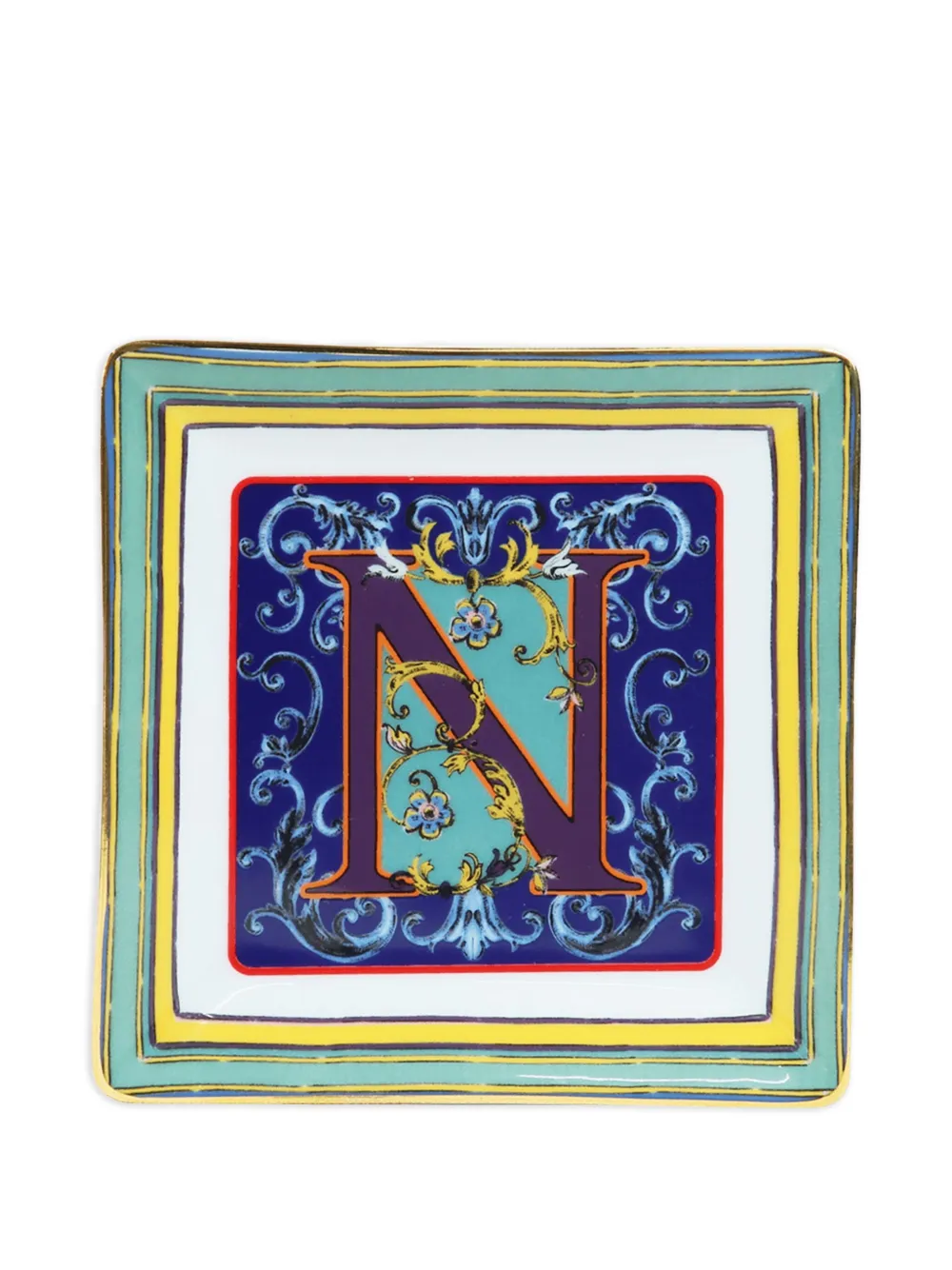 BACI MILANO letter-detail decorative tray (15cm x 15cm) | Blue | Image 1