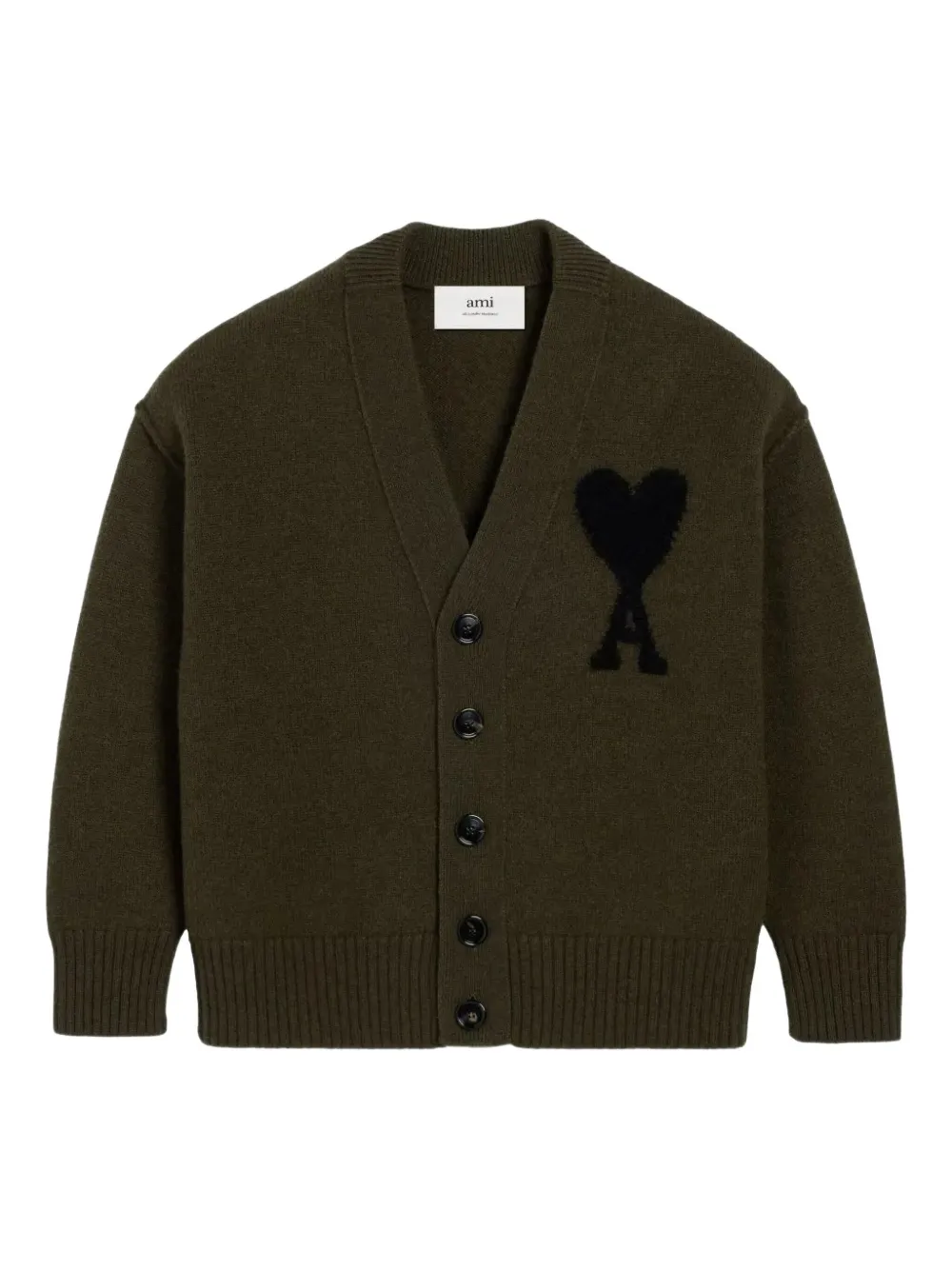 Ami Alexandre Mattiussi Heart V-neck Cardigan In Green