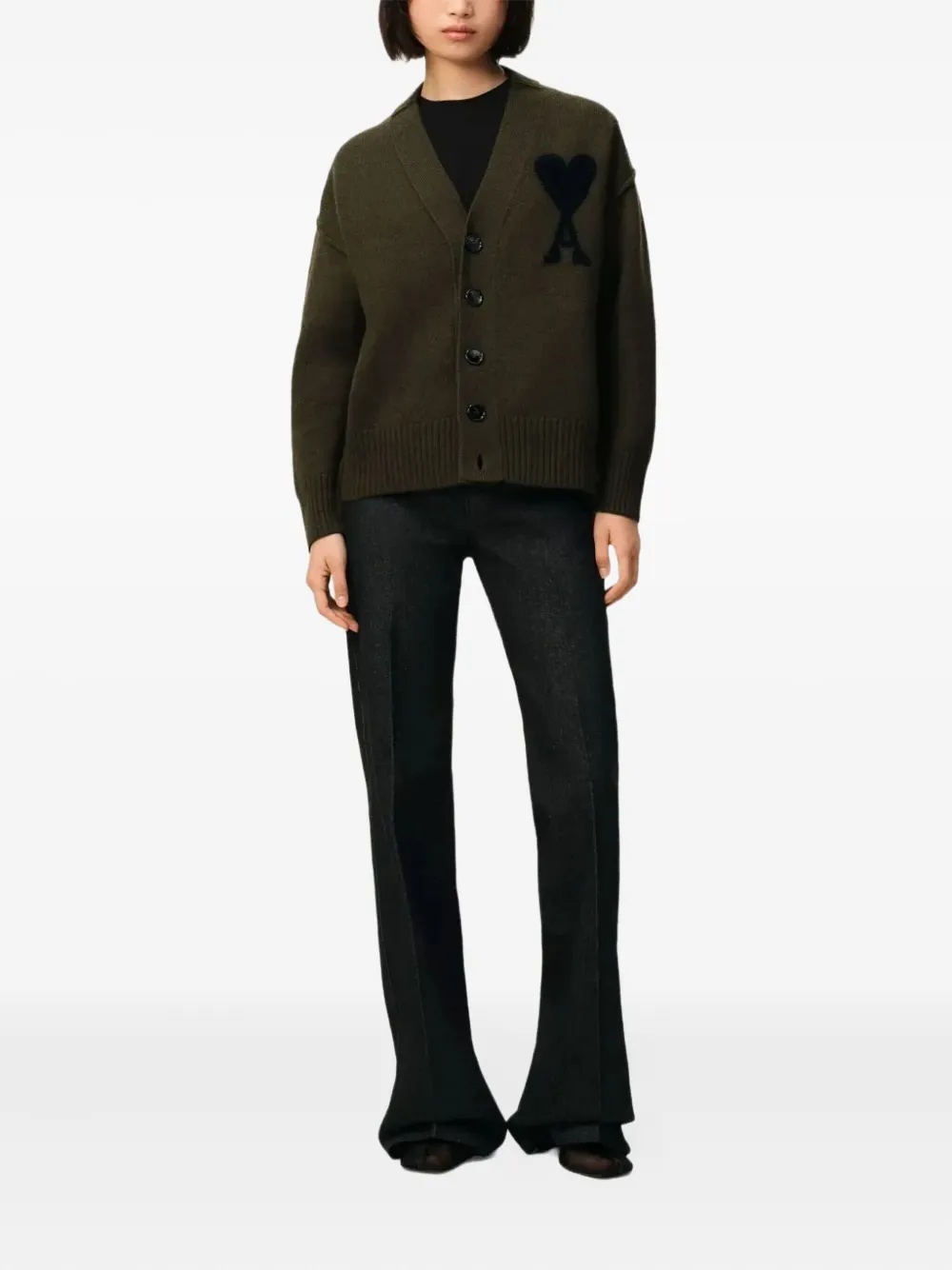 Ami Alexandre Mattiussi Heart V-neck Cardigan In Green