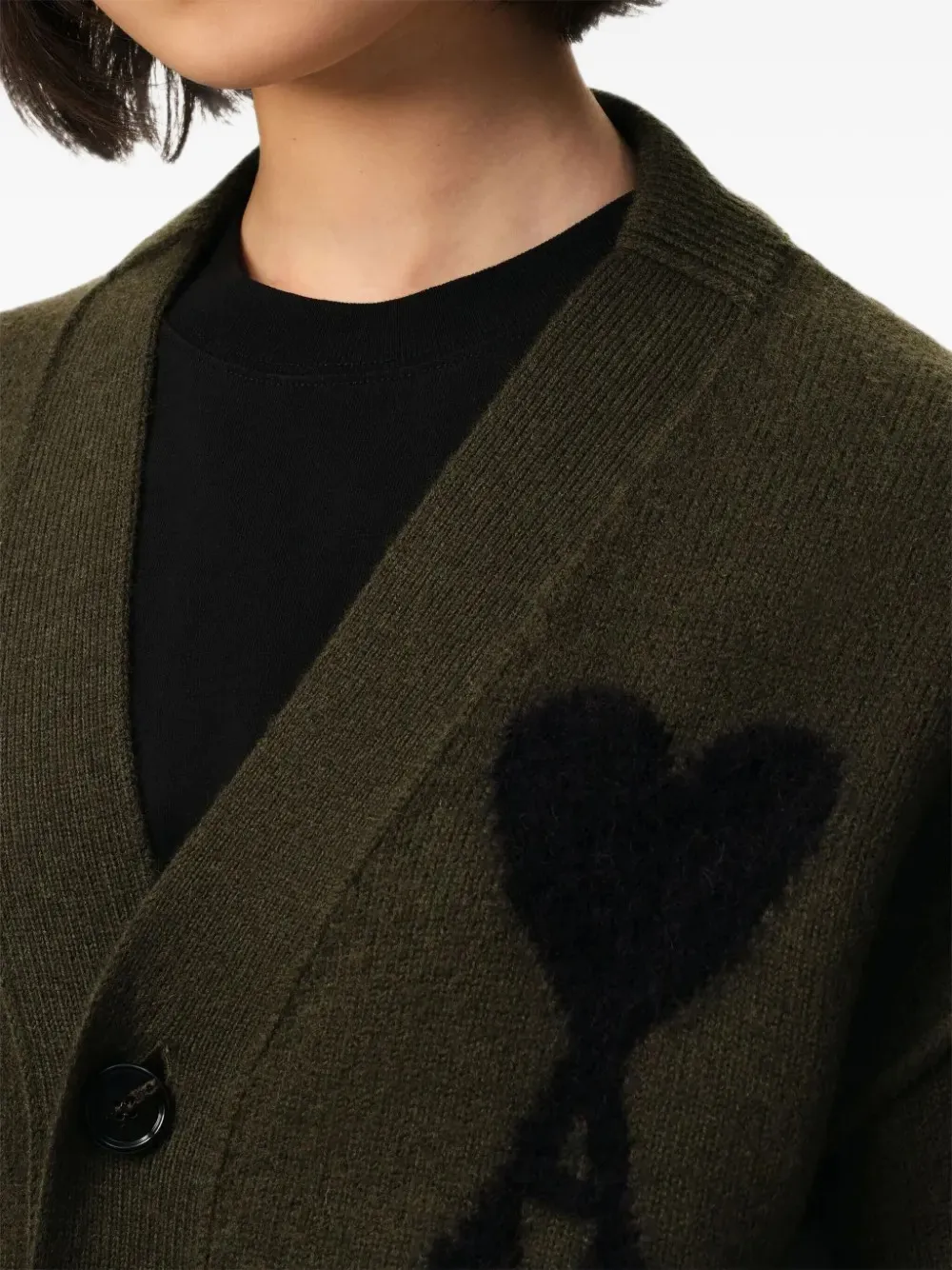 Ami Alexandre Mattiussi Heart V-neck Cardigan In Green