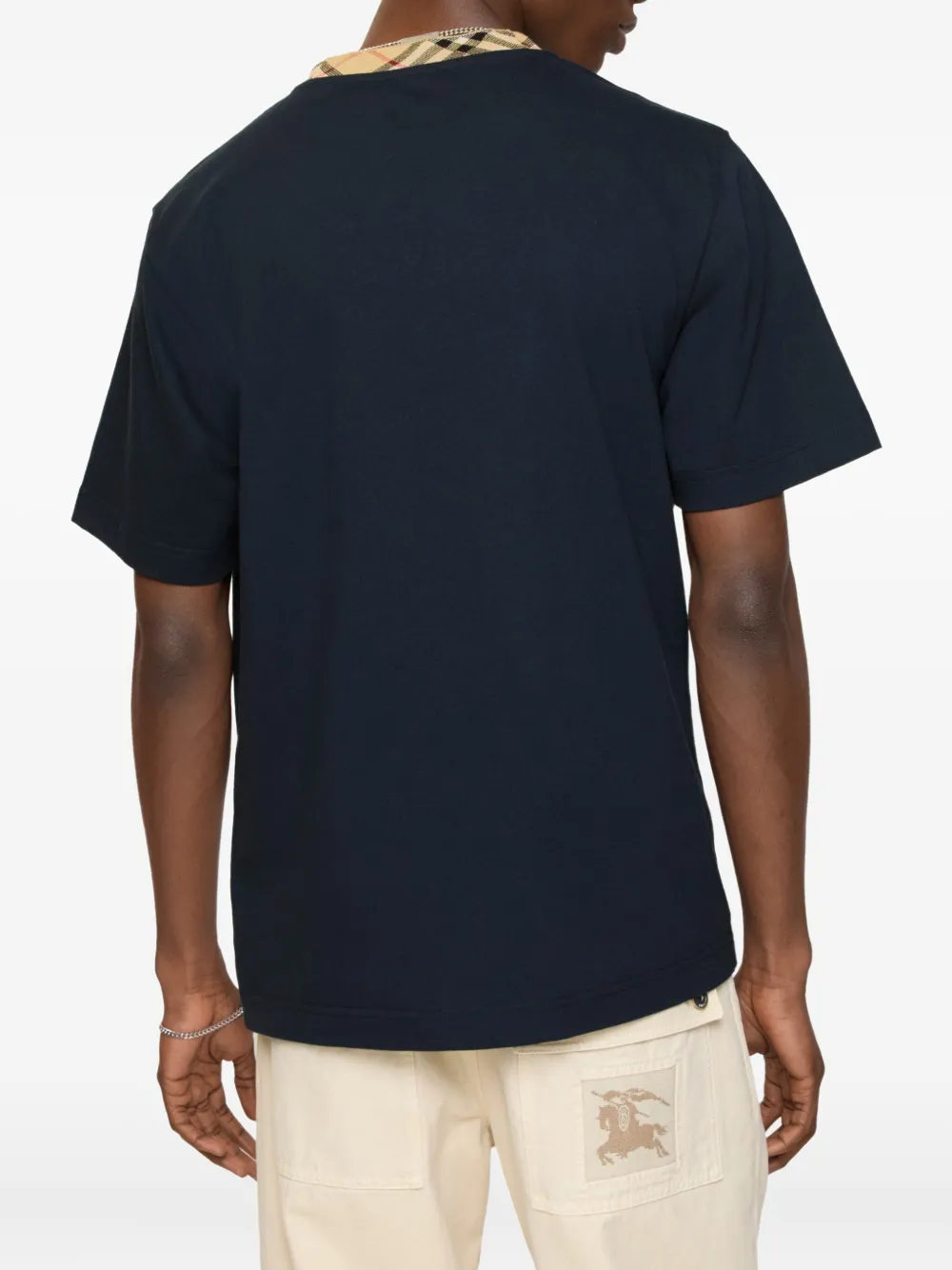 Burberry Katoenen T-shirt met geruite afwerking Blauw