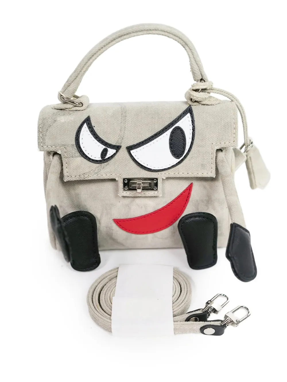 Readymade Schoudertas met monster-applicatie Beige