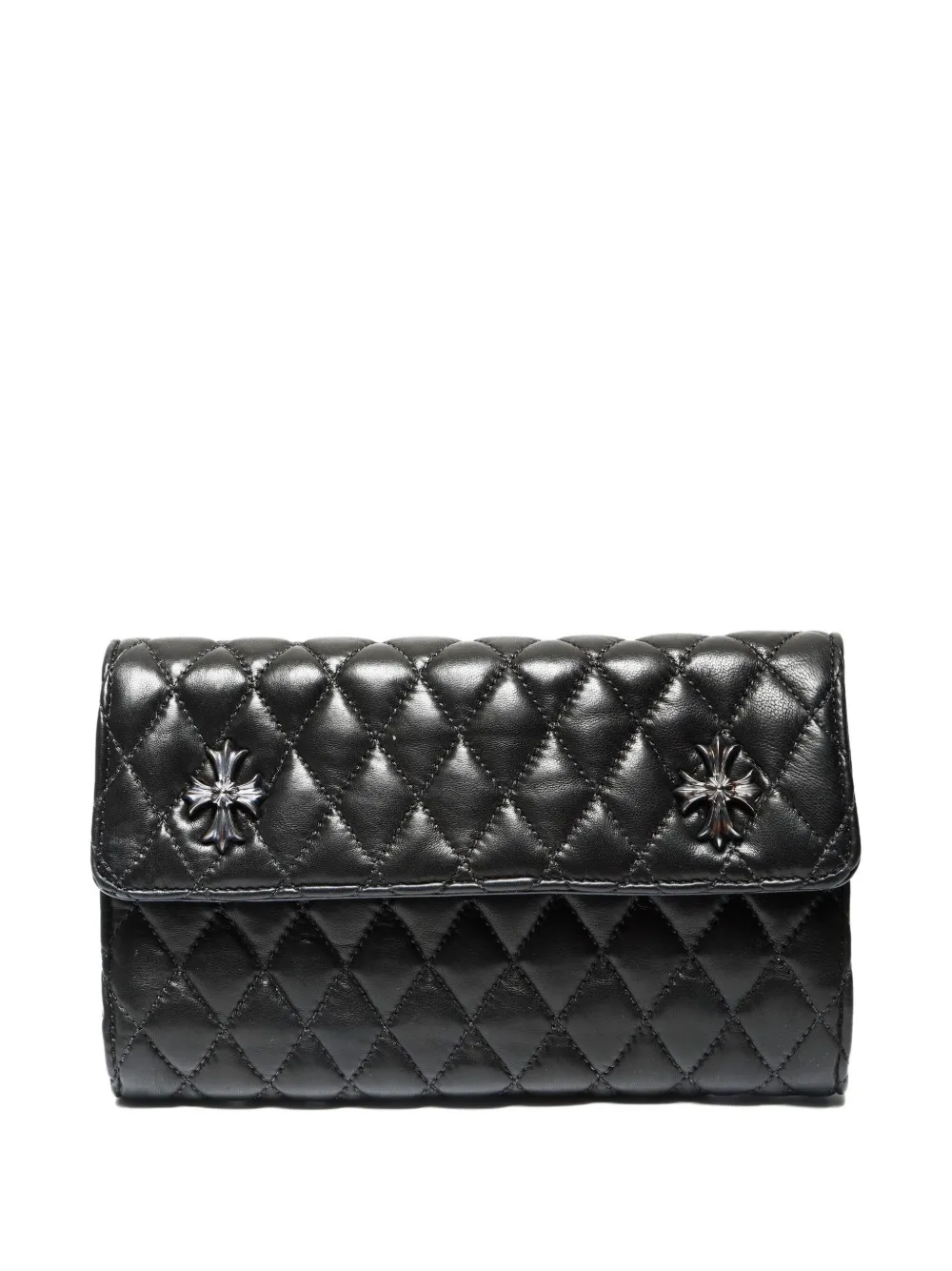 Pre-owned Chrome Hearts 2010 Logo-plaque Quilted Wallet In Black