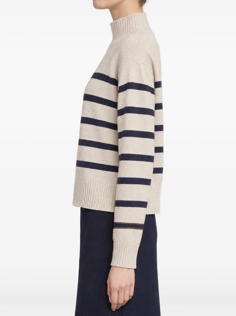Brunello Cucinelli striped mock-neck sweater Beige
