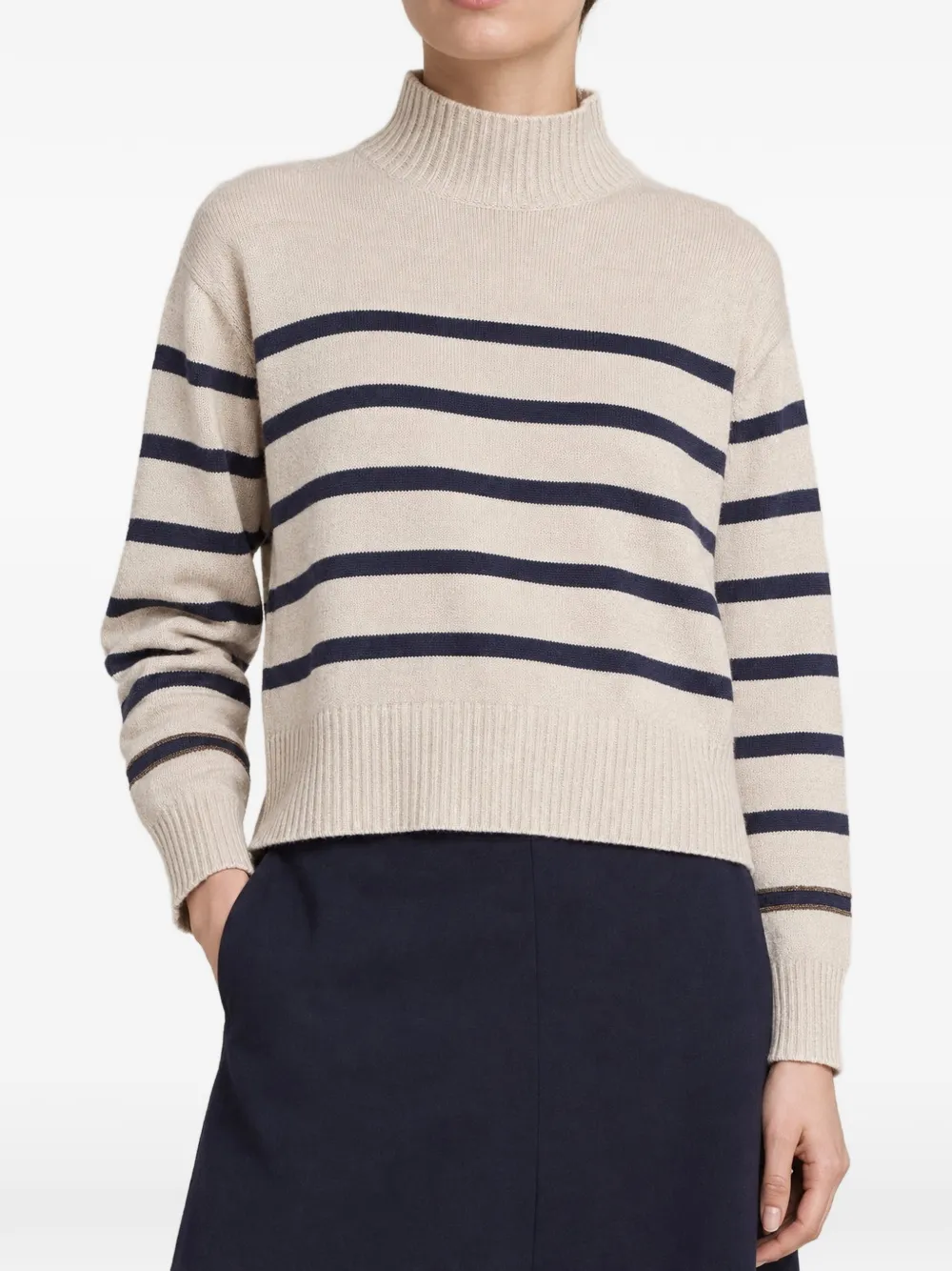 Brunello Cucinelli striped mock-neck sweater - Neutrals