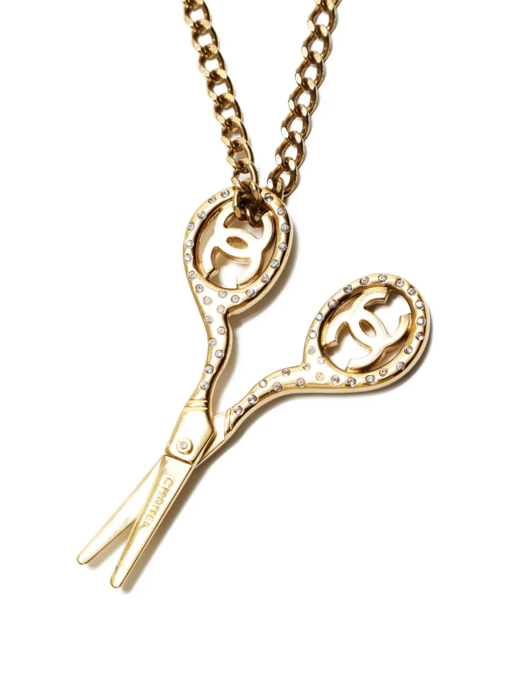 Pre-owned Chanel 2002 Scissors-pendant Necklace In Gold
