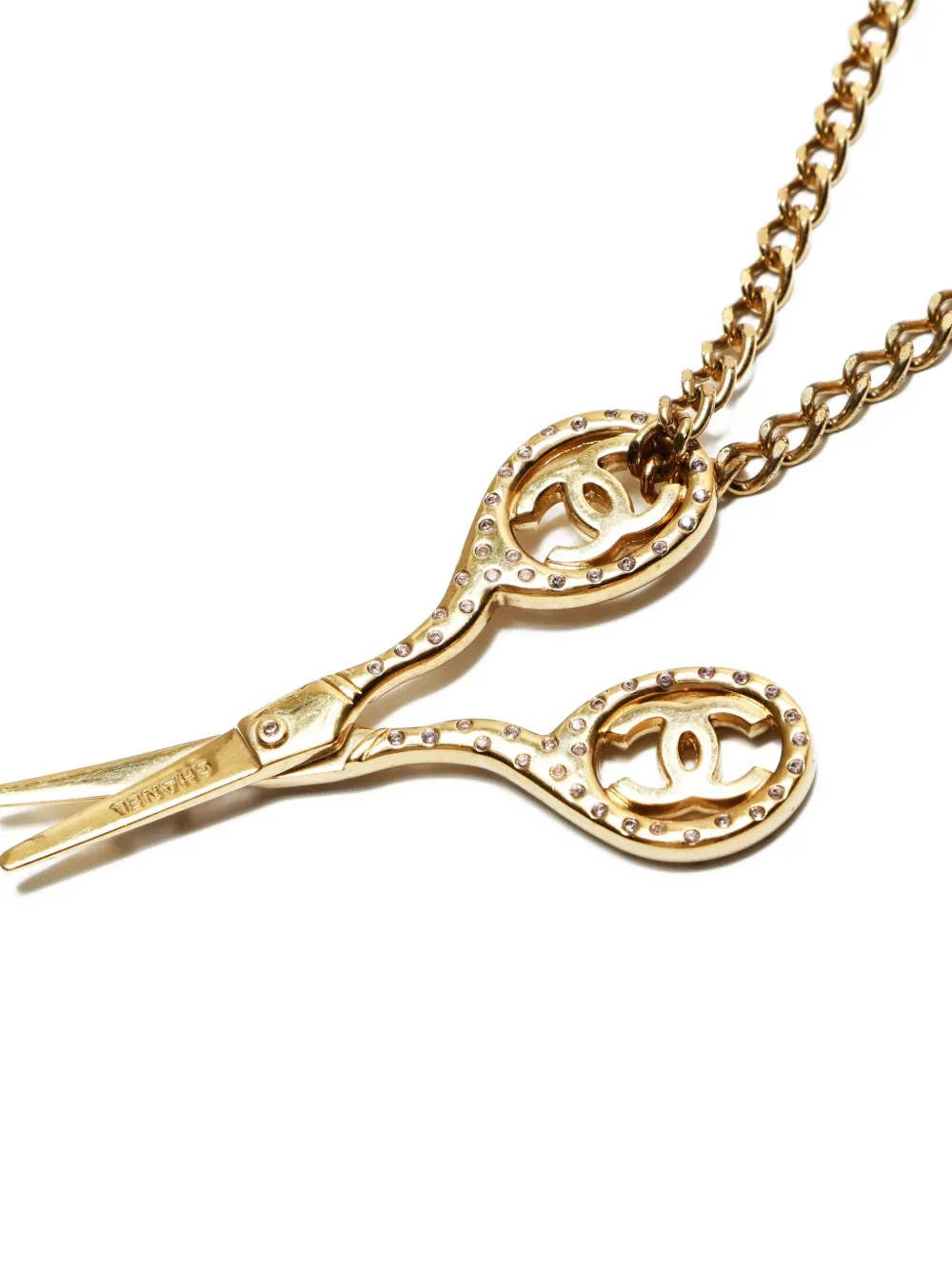 Pre-owned Chanel 2002 Scissors-pendant Necklace In Gold