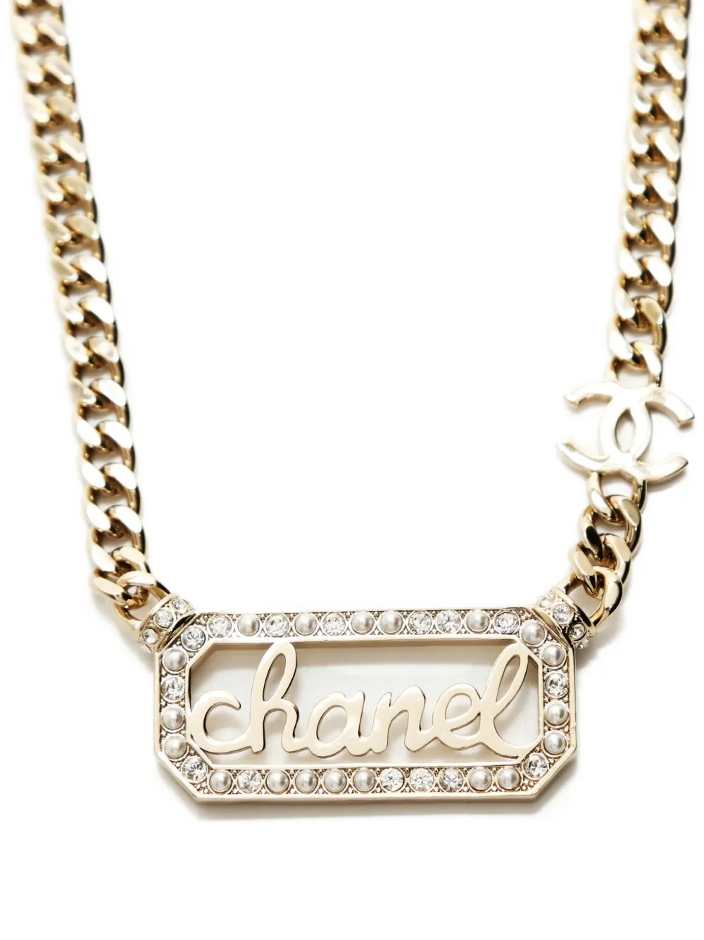 CHANEL Pre-owned 2023 Logo-plaque Necklace In Gold