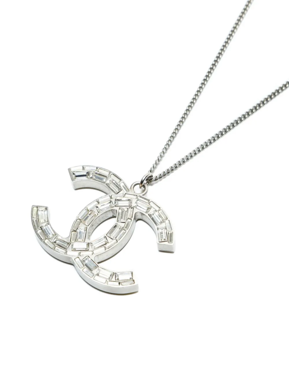 Pre-owned Chanel 2011 Cc Mark Necklace In Silver