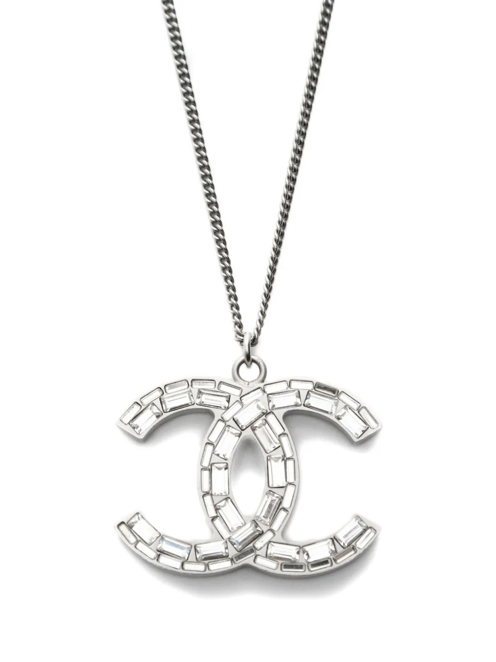 Pre-owned Chanel 2011 Cc Mark Necklace In Silver