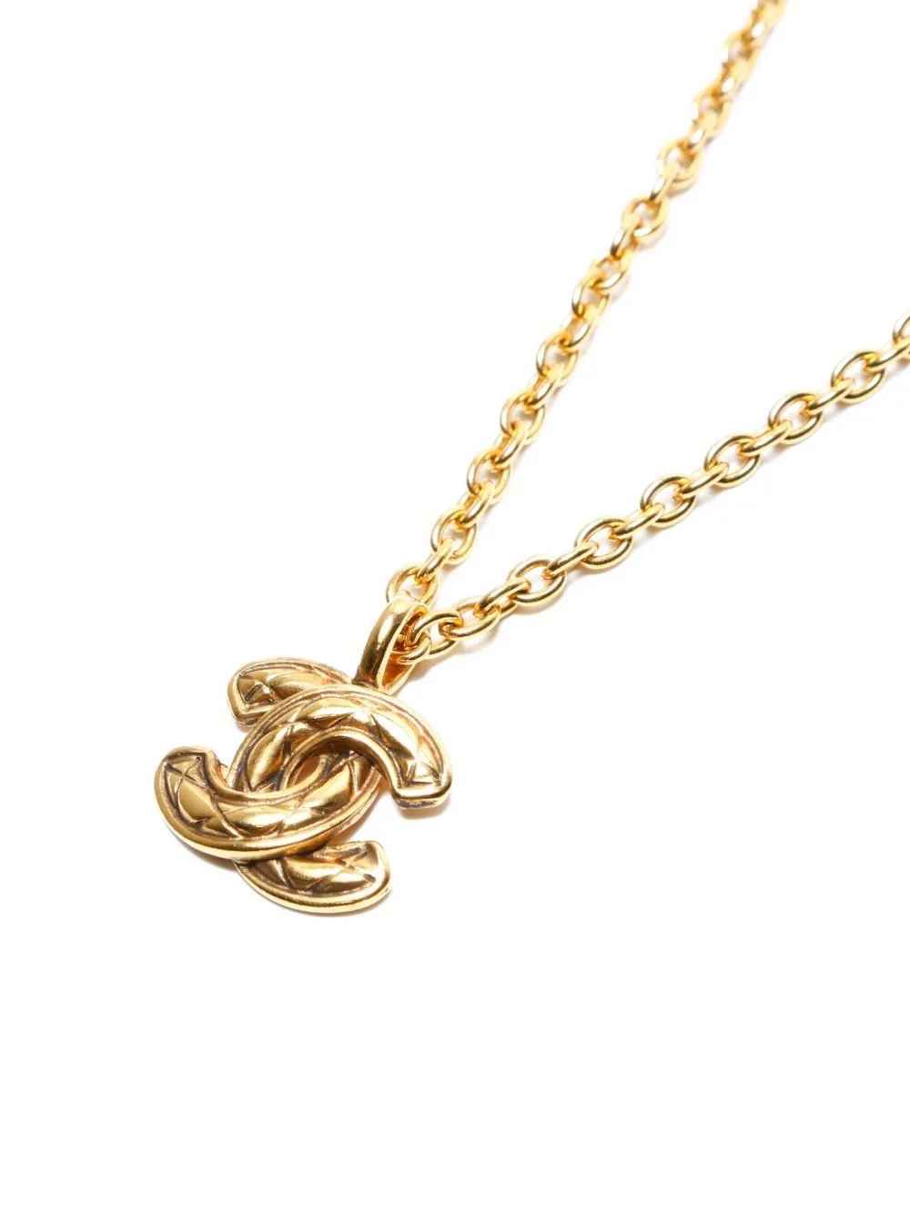 Pre-owned Chanel 1980s Interlocking Cc-pendant Necklace In Gold