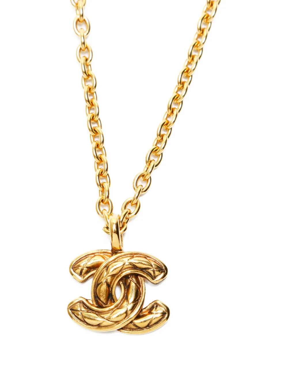 Pre-owned Chanel 1980s Interlocking Cc-pendant Necklace In Gold