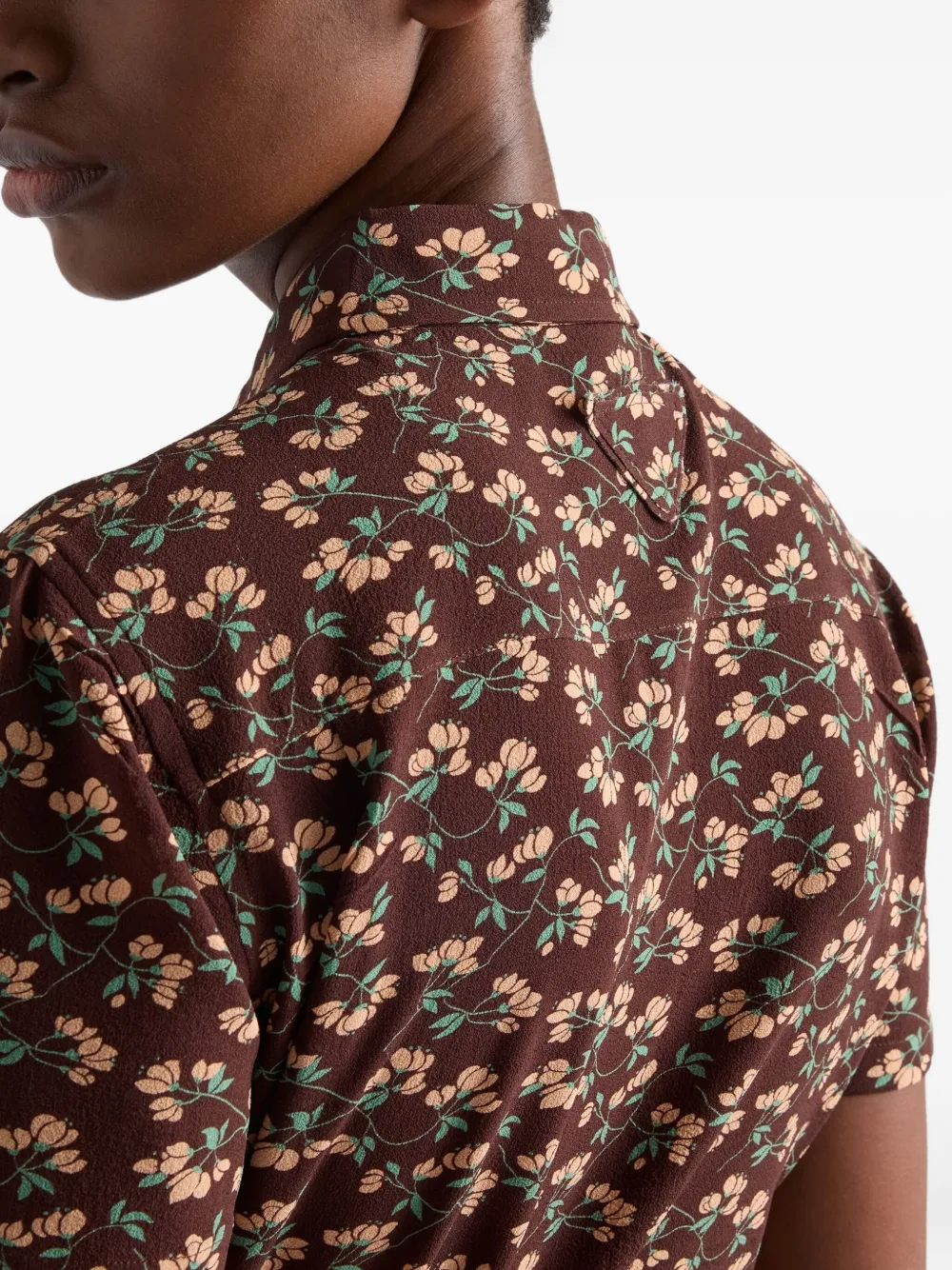 Prada Floral-pattern Patch-pocket Shirt In Brown