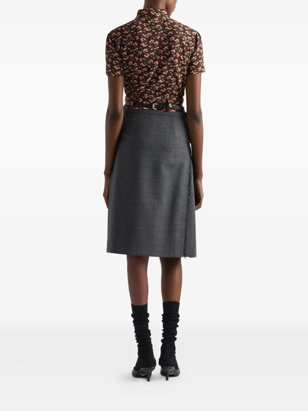 Prada Floral-pattern Patch-pocket Shirt In Brown