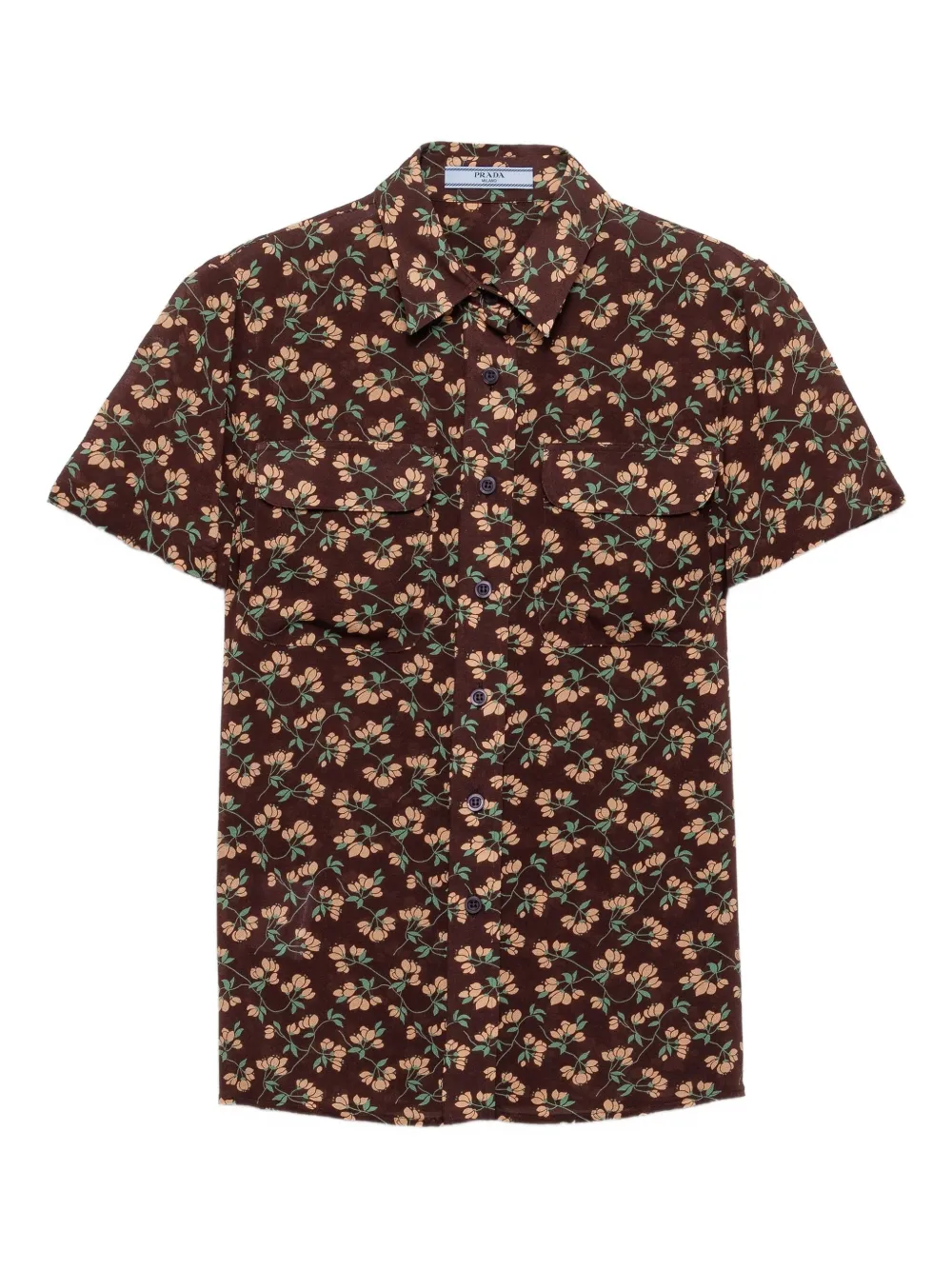 Prada Floral-pattern Patch-pocket Shirt In Brown