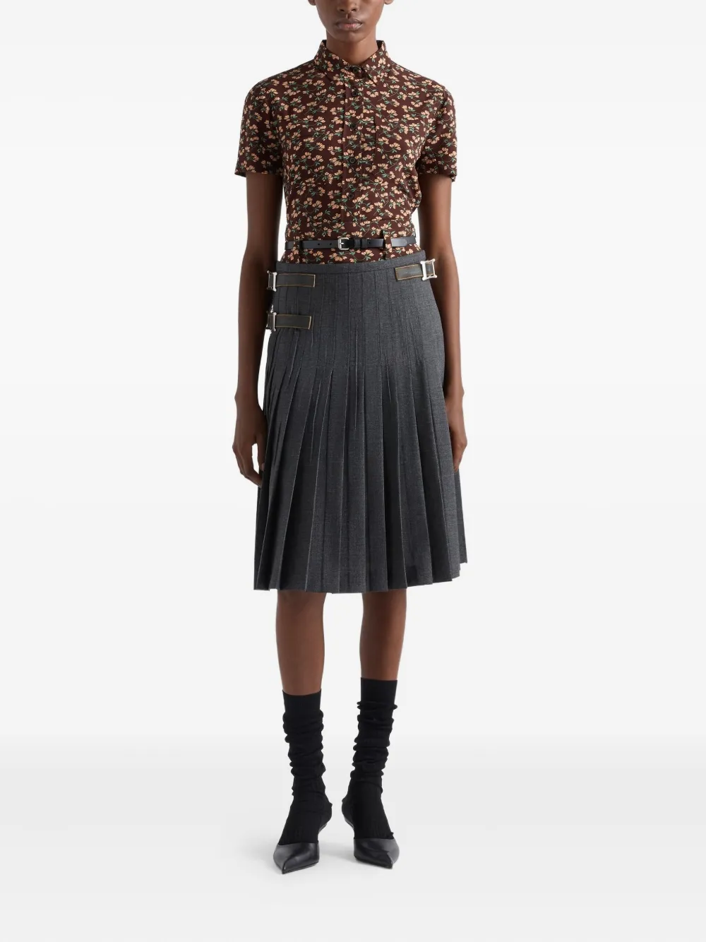 Prada Floral-pattern Patch-pocket Shirt In Brown