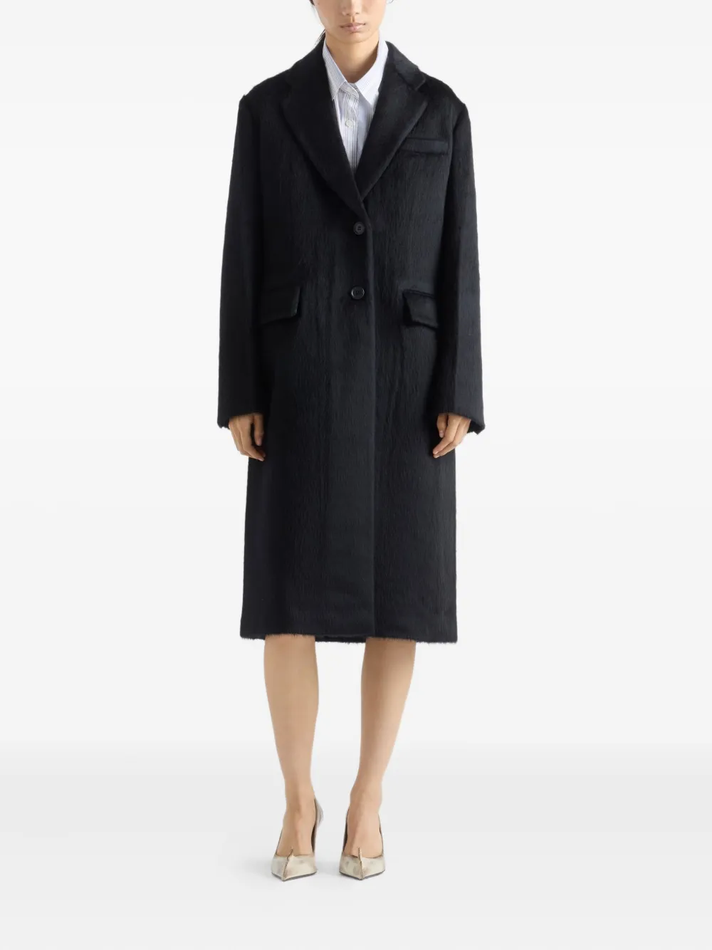 Prada Velvet Single-breasted Coat In Blue