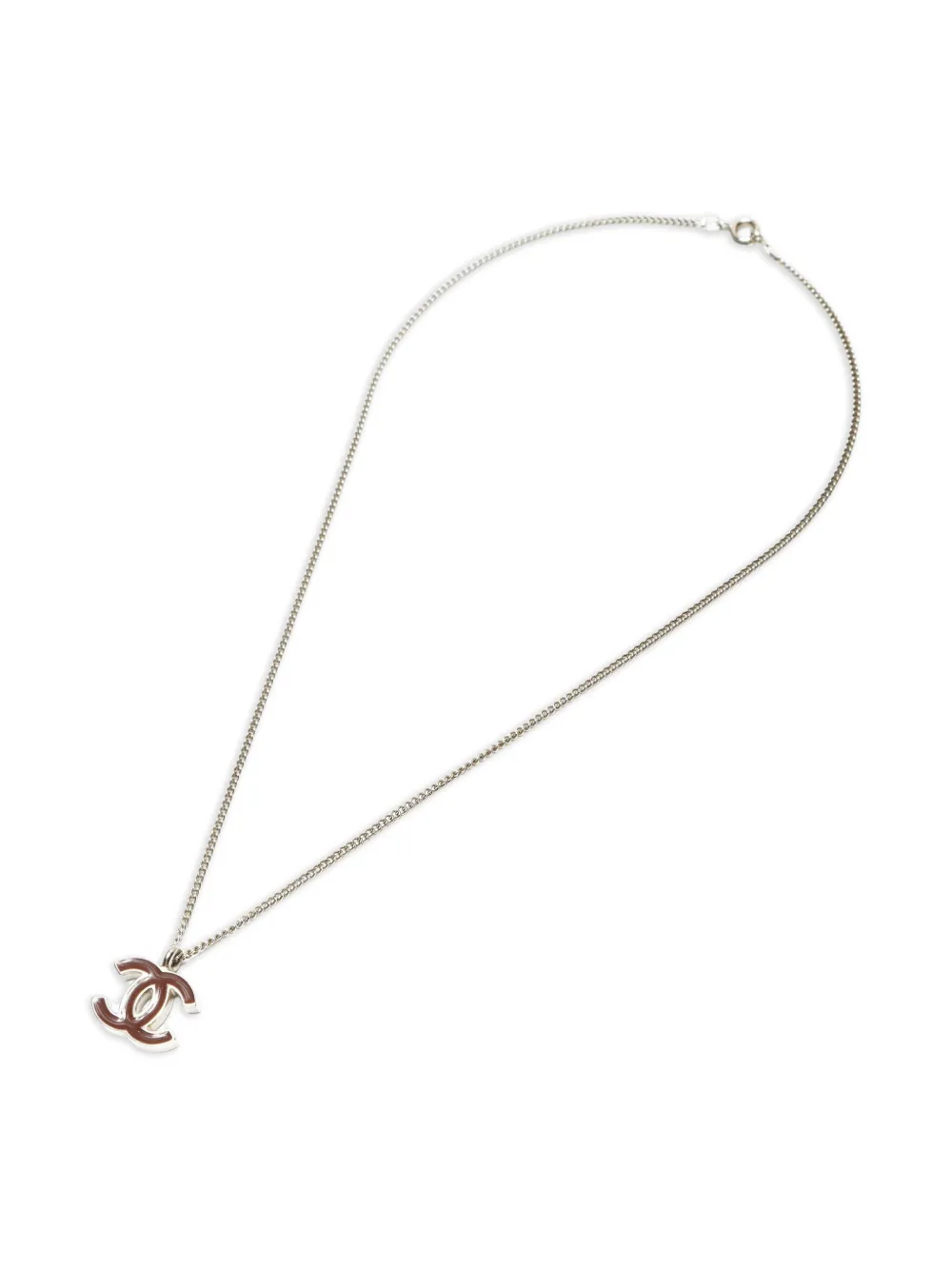 CHANEL Pre-Owned 2002 logo-pendant necklace - Argento