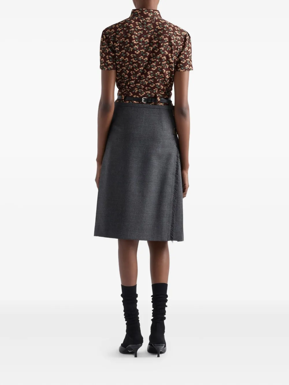 Prada Midi-plooirok met leren bandje Grijs