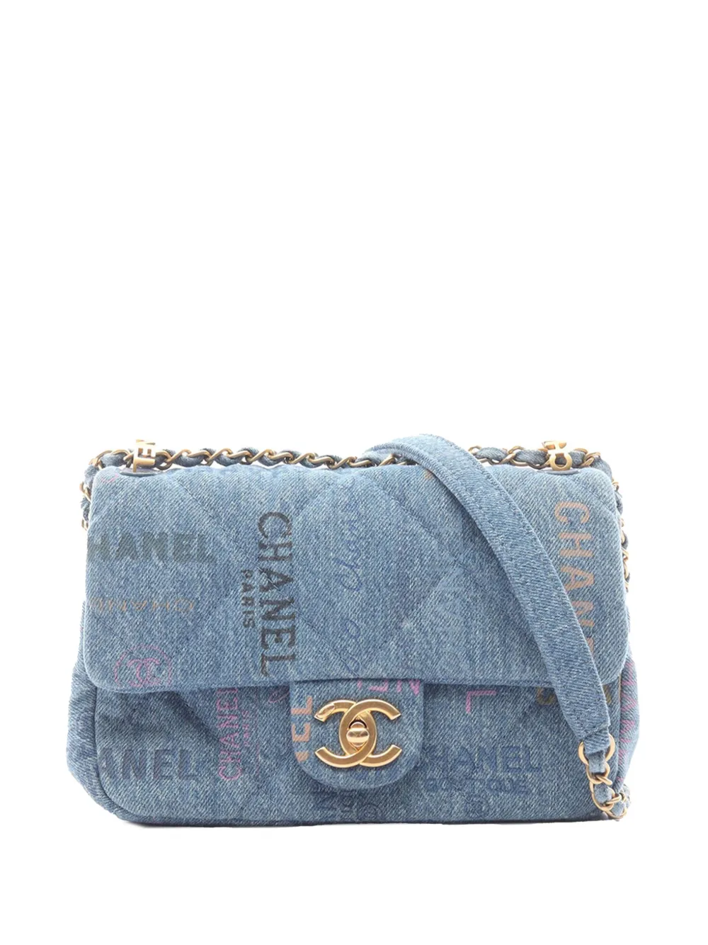 Pre-owned Chanel 2021-2025 Mini Rectangular Quilted Denim Mood Flap Crossbody Bag In Blue