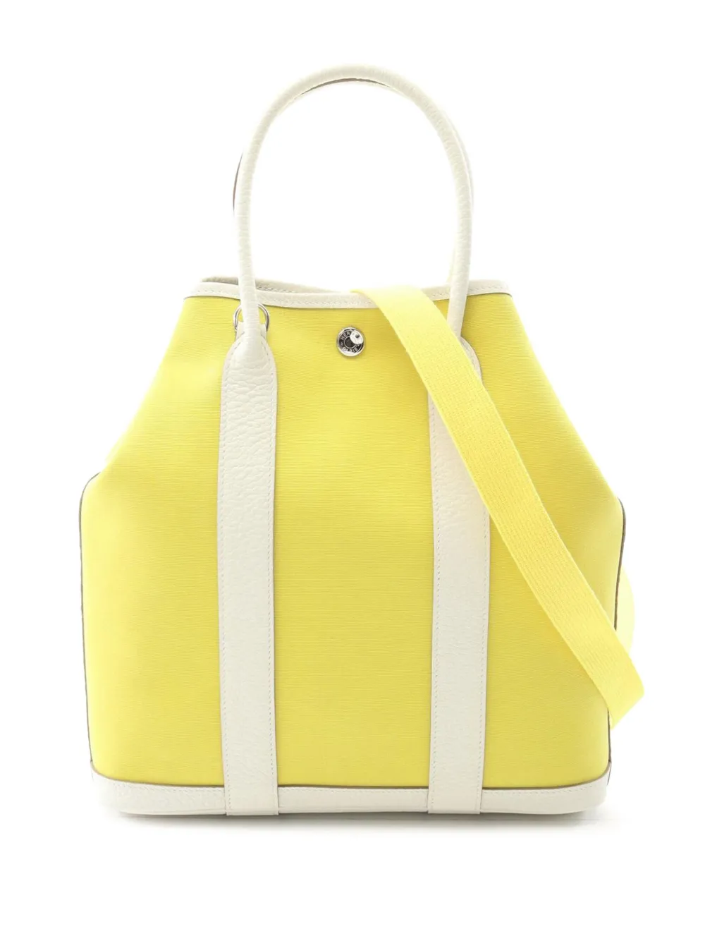 Pre-owned Hermes 2020 Toile And Negonda Garden File 28 Tote Bag In Yellow