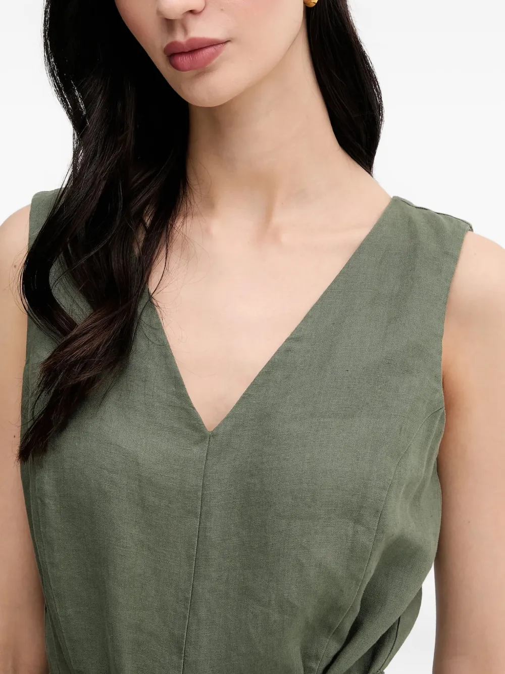 Benetton V-neck Belted Jumpsuit In Green