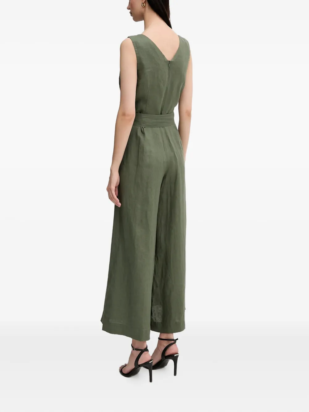 Benetton V-neck Belted Jumpsuit In Green