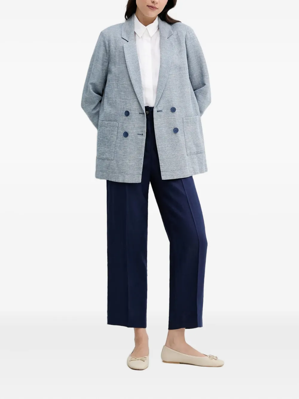 Benetton Double-breasted Blazer In Blue