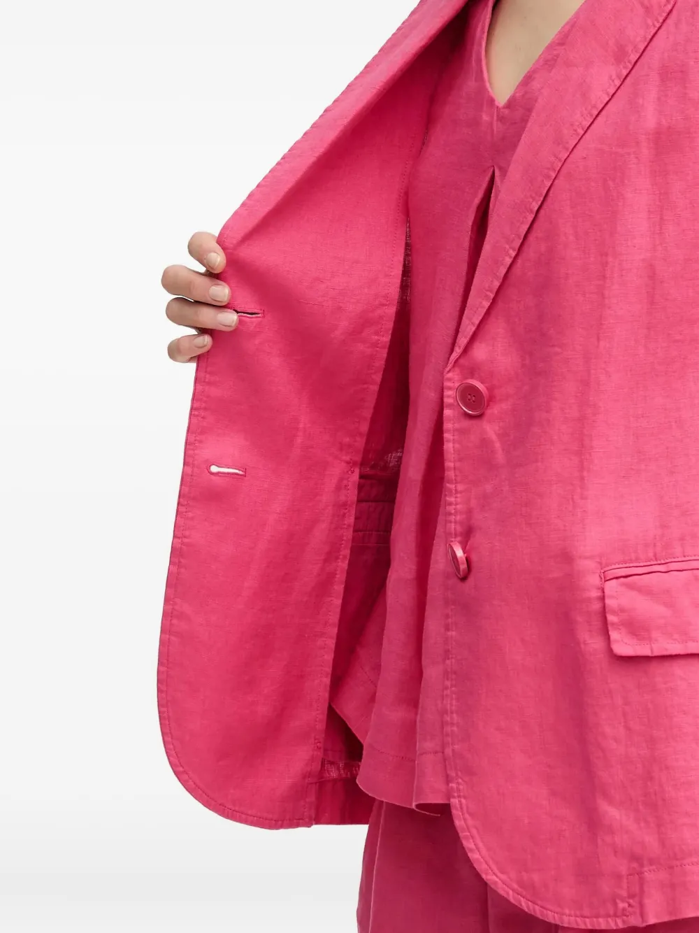 搭扣口袋亚麻西装夹克
