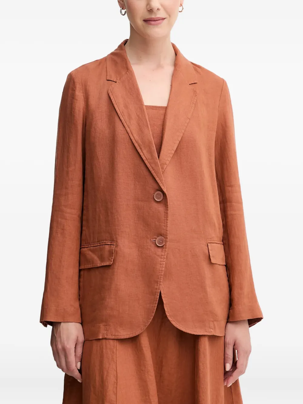 Benetton Buttoned Pocket Linen Blazer In Brown
