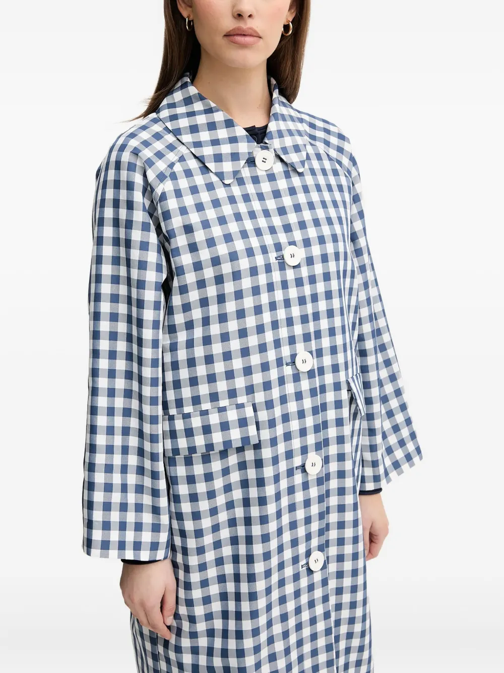 Benetton Gingham-check Coat In Blue