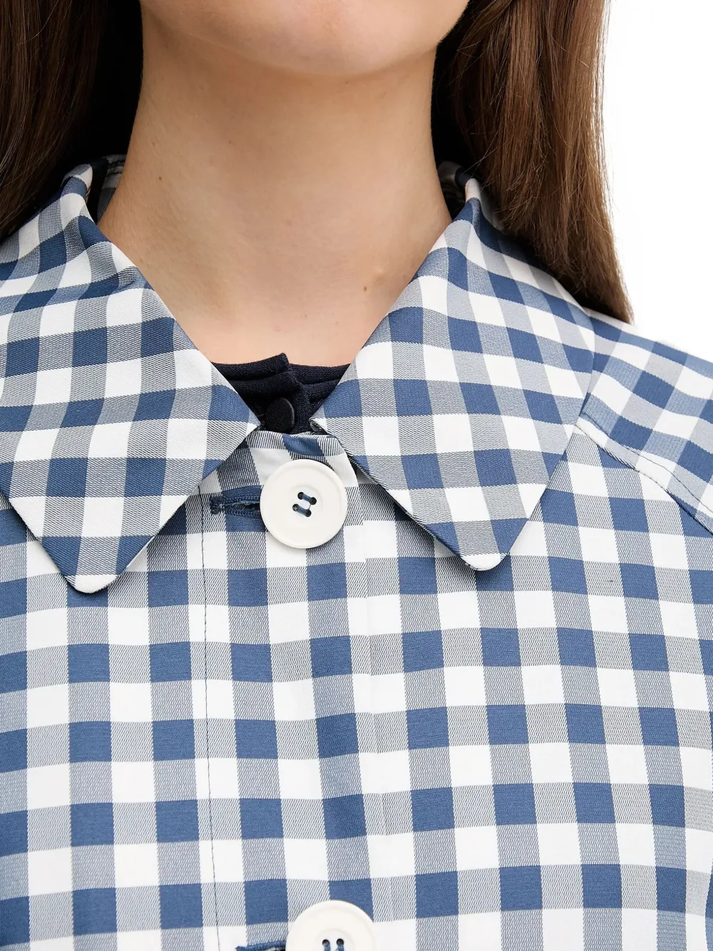 Benetton Gingham-check Coat In Blue