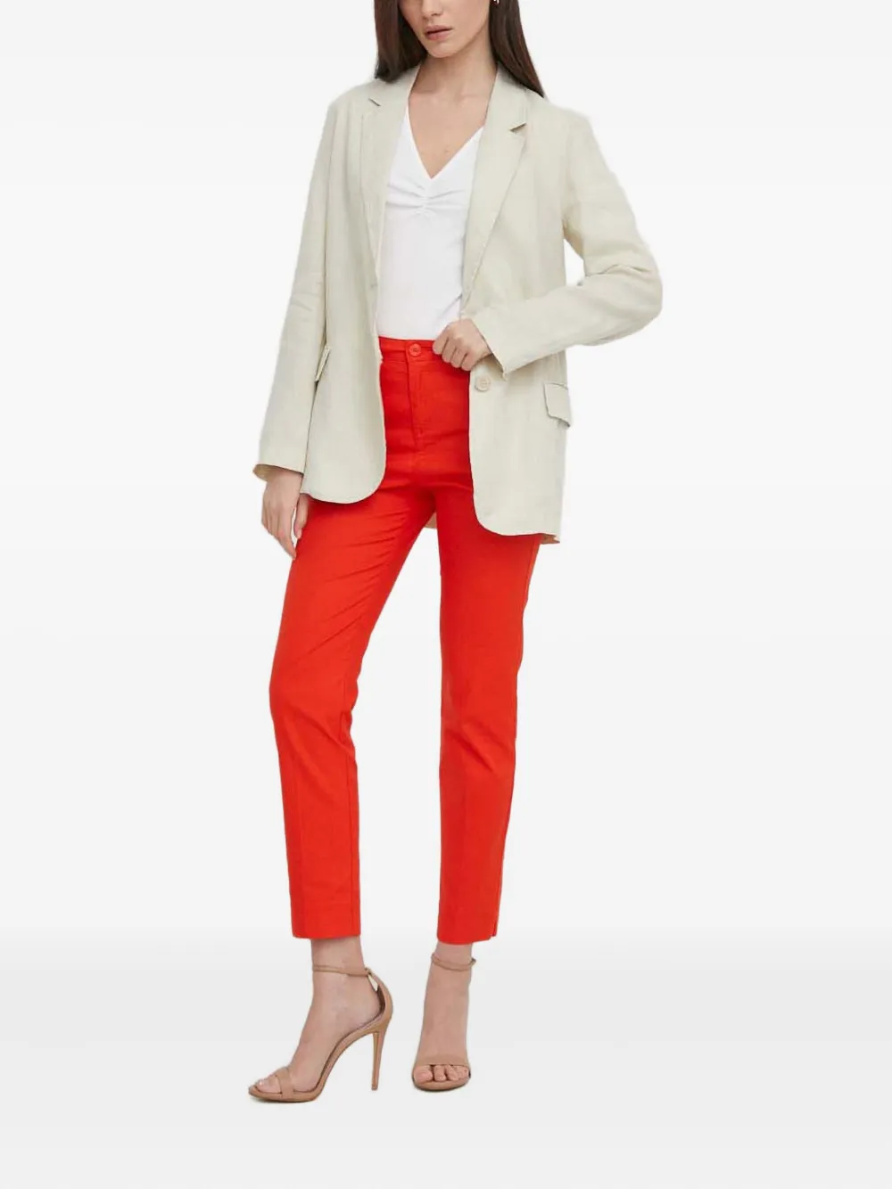 Benetton Button Pocket Linen Blazer In Neutral