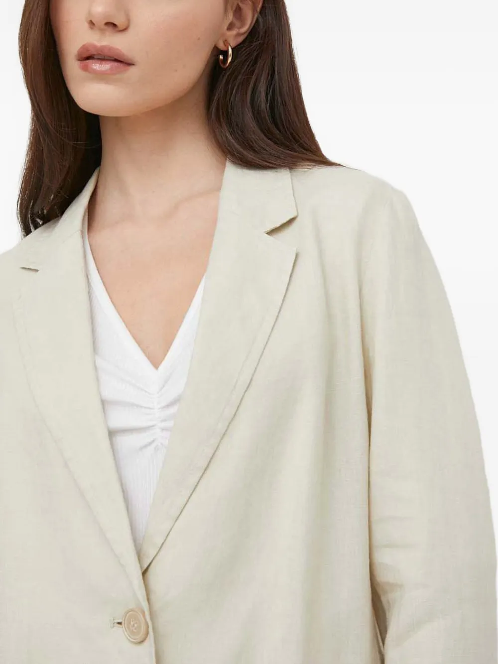 Benetton Button Pocket Linen Blazer In Neutral