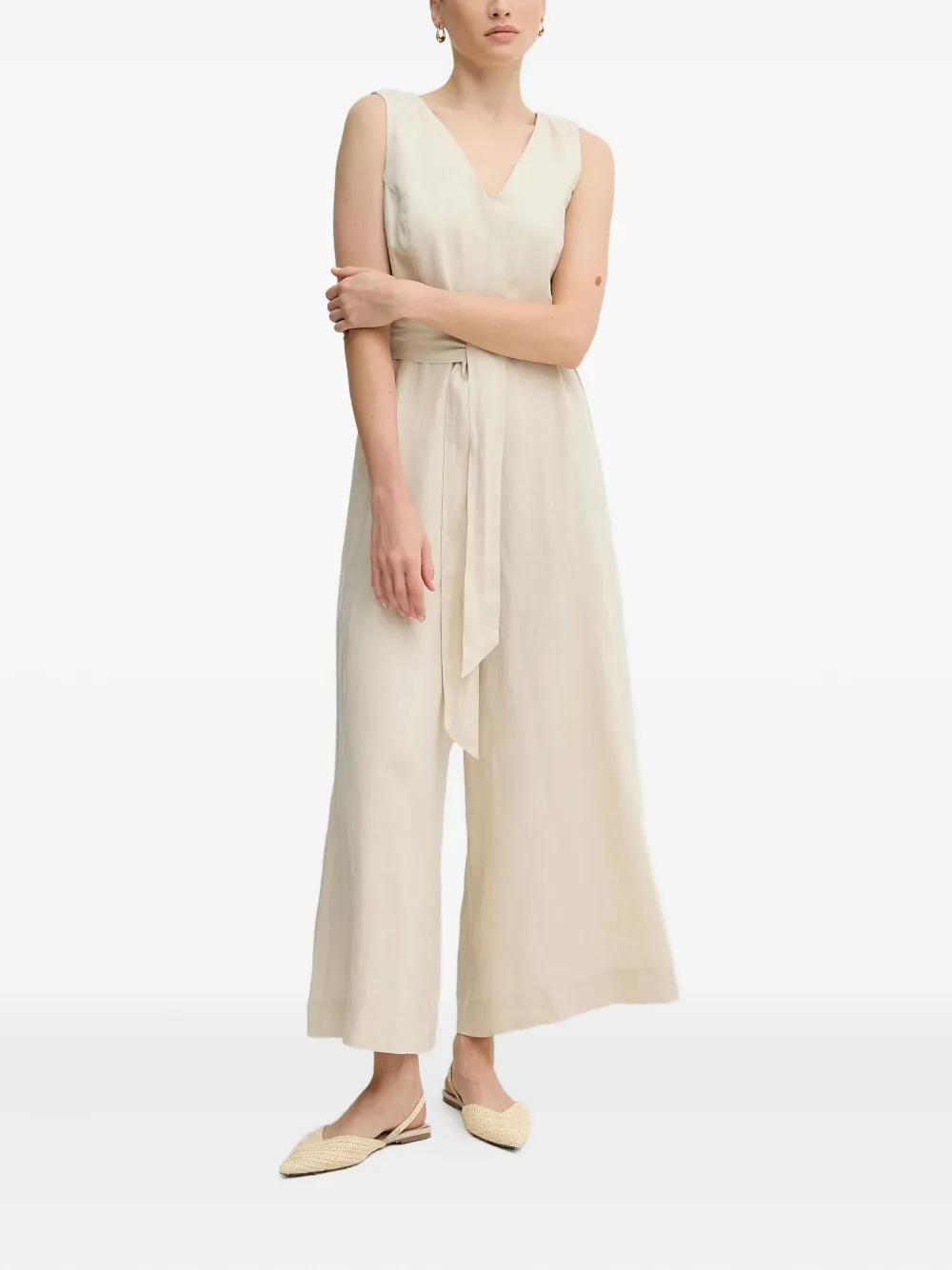 Benetton Mouwloze jumpsuit met gestrikte taille - Beige