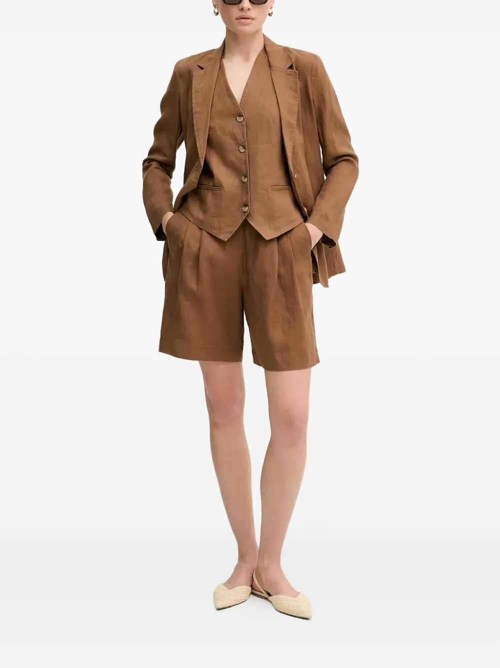 Benetton Notched Lapels Blazer In Brown